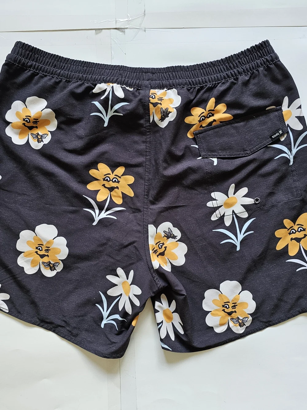 Roark Men's Black Swim Shorts with Yellow & White Floral Faces